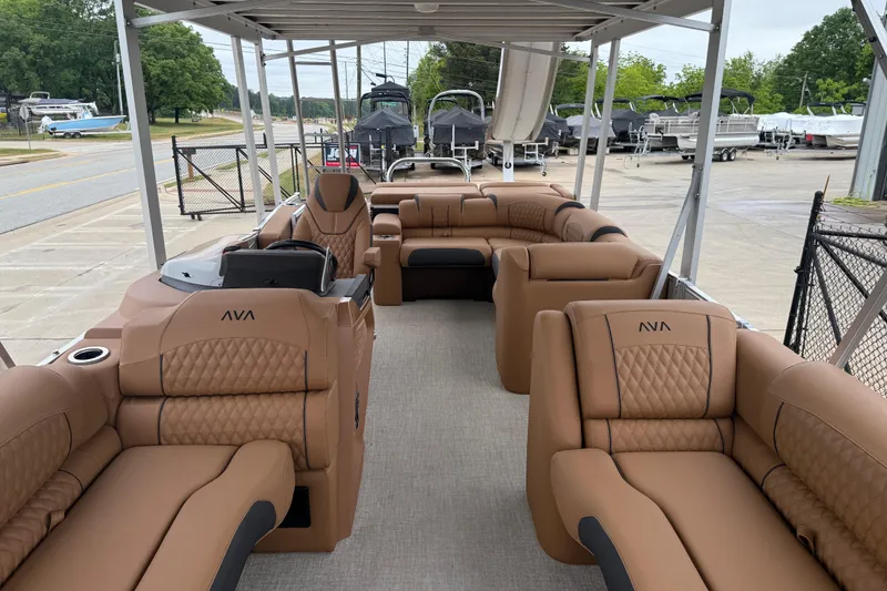 Slide: The Image of Luxurious interior of 2026 Avalon Catalina Cruise Funship, featuring plush tan seating and spacious layout. - 12