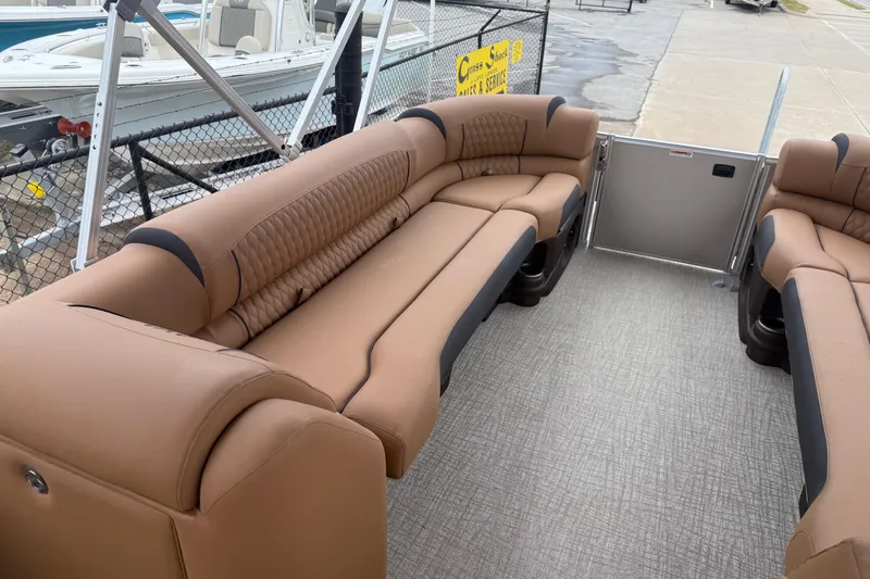 Slide: The Image of Luxurious seating on 2026 Avalon Catalina Cruise Funship, featuring plush brown upholstery. - 17
