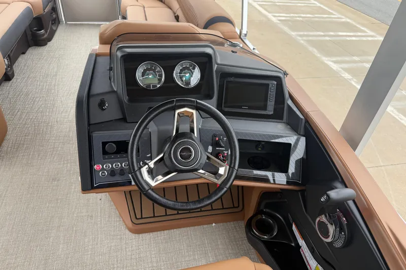 Slide: The Image of Steering console of 2026 Avalon Catalina Cruise Funship, featuring modern controls and navigation display. - 35