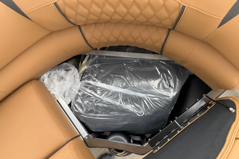 Slide: The Image of Luxurious seating and storage on 2026 Avalon Catalina Cruise Funship boat. - 44