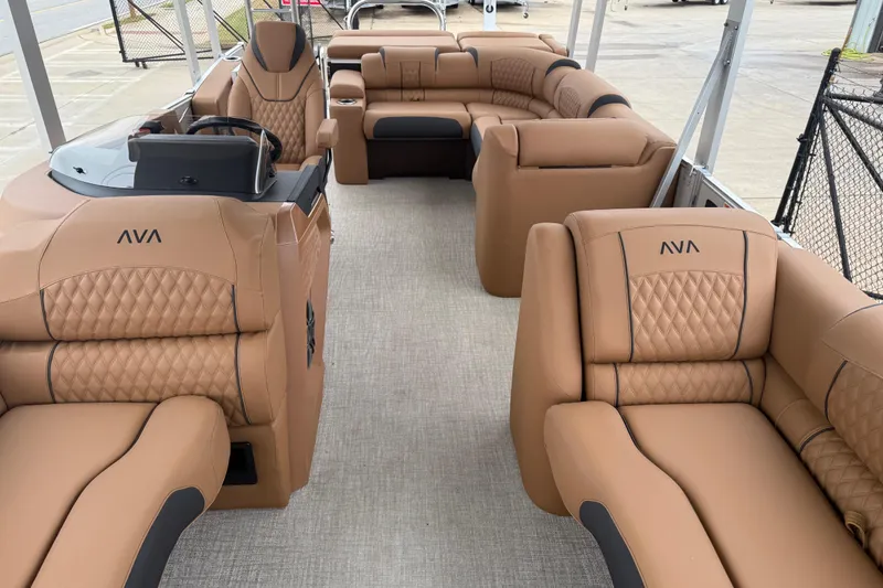 Slide: The Image of Luxurious interior of 2026 Avalon Catalina Cruise Funship with tan leather seating. - 47