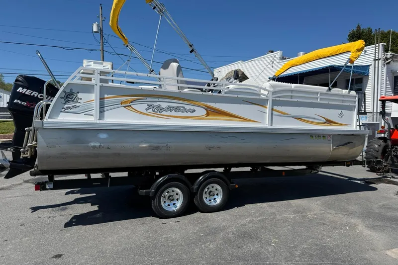 Slide: The Image of 2011 JC NEPTOON SPORT 21TT pontoon boat on trailer with yellow canopy. - 4