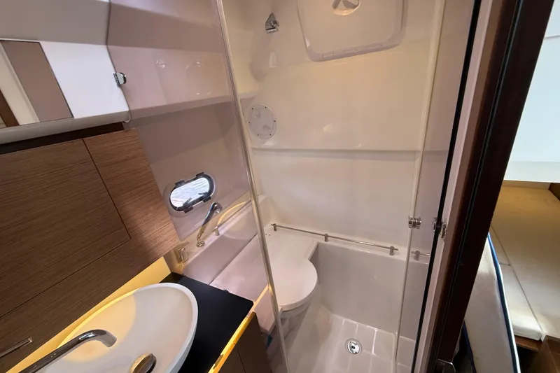 Slide: The Image of Modern bathroom interior of 2019 Jeanneau Leader 10.5 yacht with sink and shower. - 96