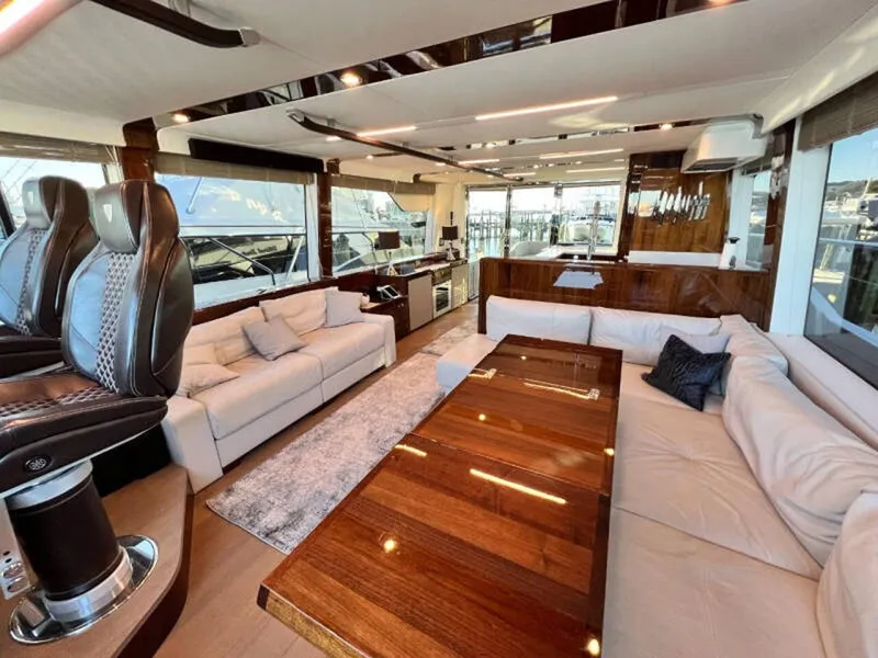Slide: The Image of Luxurious interior of 2020 Fairline Squadron 68 yacht with elegant seating and modern design. - 12
