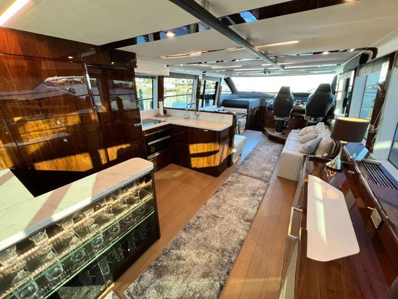Slide: The Image of Luxurious interior of 2020 Fairline Squadron 68 yacht with modern furnishings and elegant design. - 14