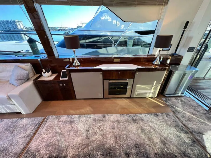 Slide: The Image of Luxurious interior of 2020 Fairline Squadron 68 yacht with modern amenities and elegant design. - 18