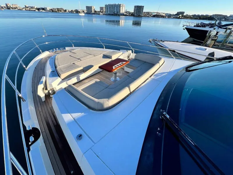 Slide: The Image of Luxurious 2020 Fairline Squadron 68 yacht with spacious deck and seating area. - 3