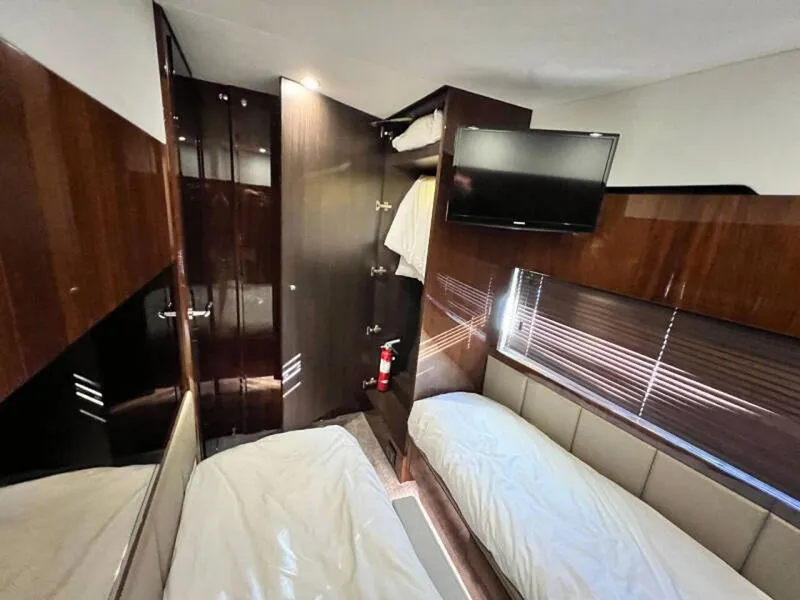 Slide: The Image of Luxurious cabin interior of 2020 Fairline Squadron 68 yacht with twin beds and TV. - 37