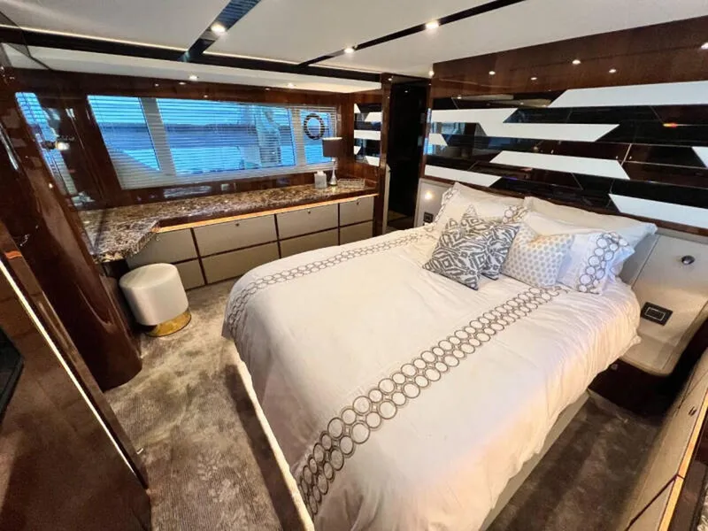 Slide: The Image of Luxurious bedroom interior of 2020 Fairline Squadron 68 yacht with modern design and elegant decor. - 43