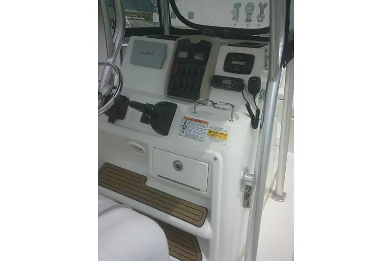 Slide: The Image of 2014 Sea Fox 226 Commander boat console with Garmin navigation and control panel. - 30
