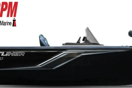 Slide: The Image of 2027 Crestliner 1650 Hawk SC boat, side view, black exterior, displayed by RPM Marine. - 37