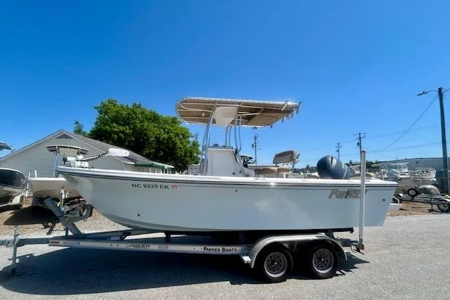 The Image of 2019 Parker 21 Special Edition boat on trailer under clear blue sky. - 0