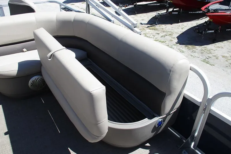 Slide: The Image of 2023 Sun Tracker Bass Buggy 18 DLX pontoon boat with open storage compartment. - 16