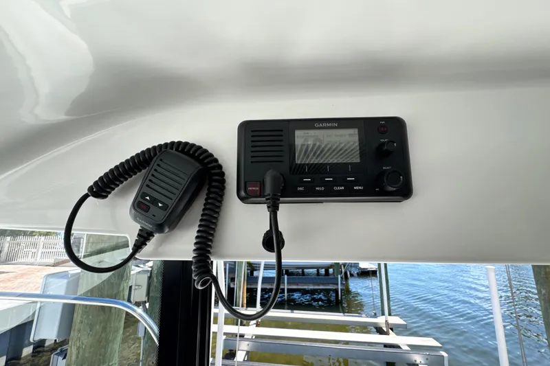 Slide: The Image of Garmin marine radio system on 2021 Beneteau Antares 11 boat, dockside view. - 37