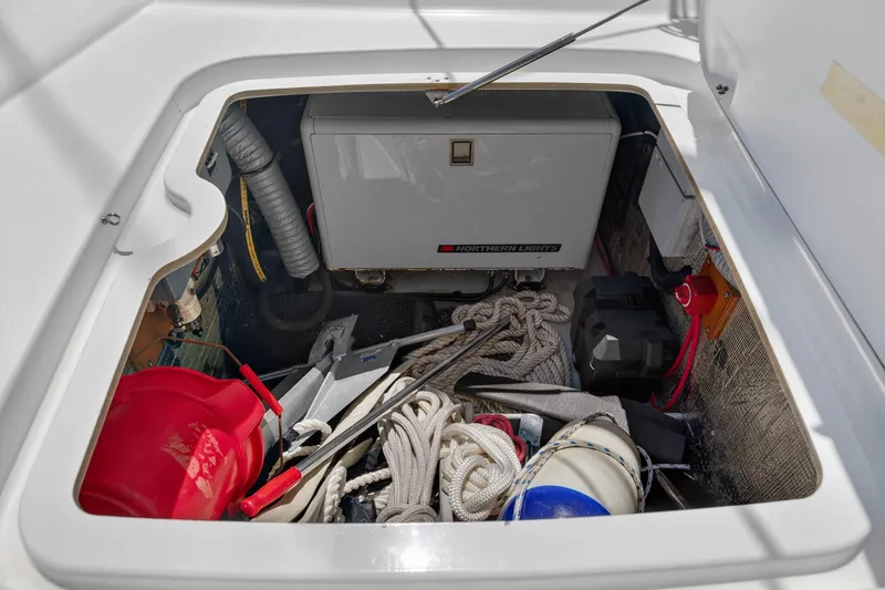 Slide: The Image of Storage compartment of 2015 Fountaine Pajot Helia 44 with ropes and equipment. - 40