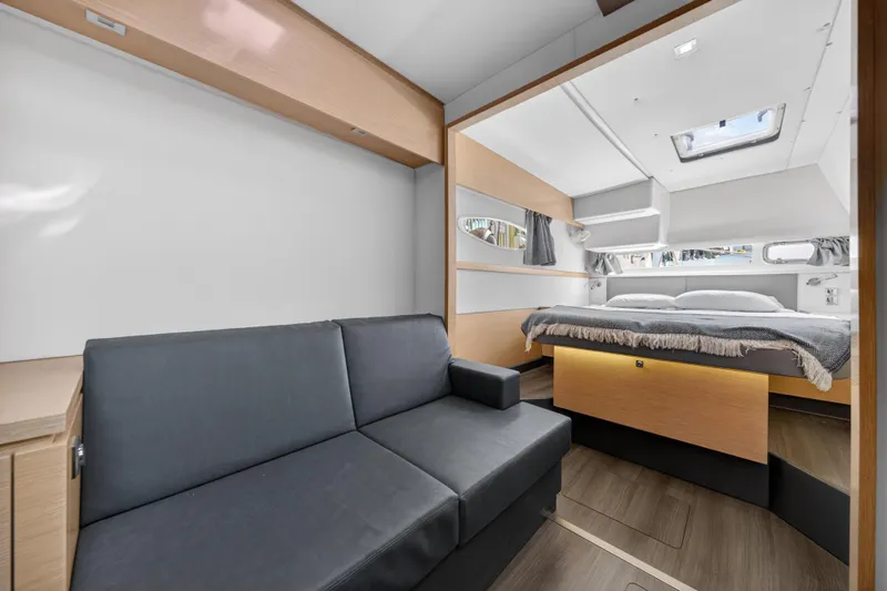 Slide: The Image of Luxurious interior of 2015 Fountaine Pajot Helia 44 catamaran with cozy seating and bed. - 81