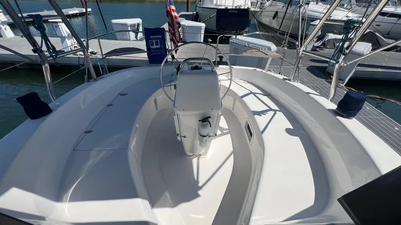 Slide: The Image of Cockpit of a 2001 Hunter 340 sailboat docked at marina. - 48