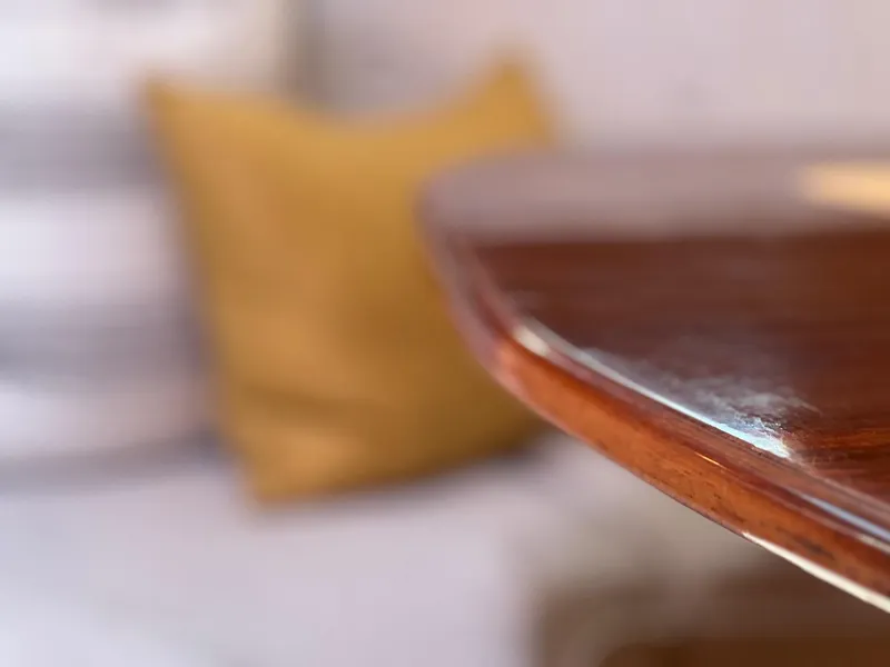 Slide: The Image of Close-up of a wooden table in a 2001 Hunter 340 yacht. - 7