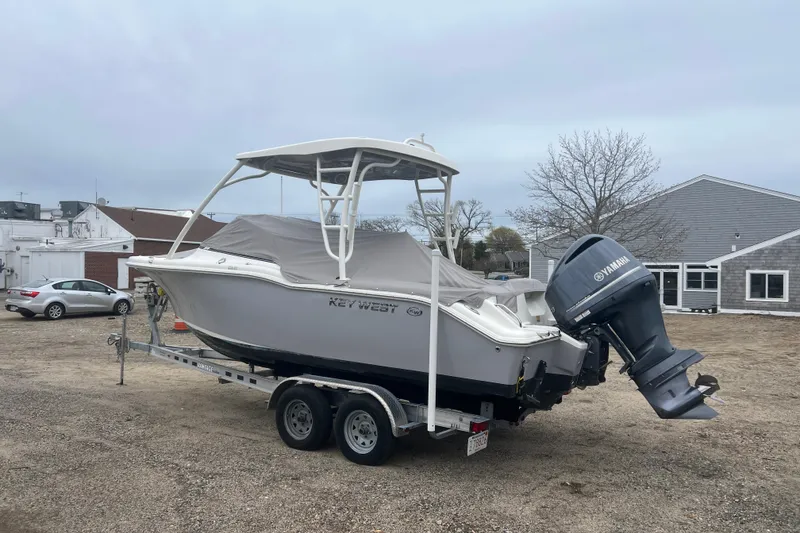 Slide: The Image of 2022 Key West 239 DFS boat on trailer with Yamaha outboard motor. - 28