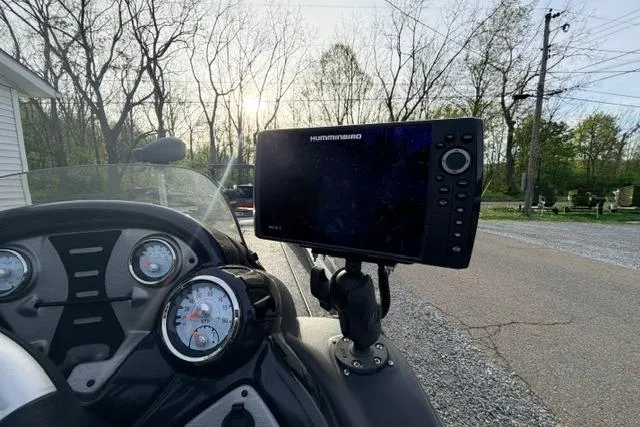 Slide: The Image of Bass Tracker Pro 19 boat dashboard with Humminbird fish finder, 2019 model. - 6