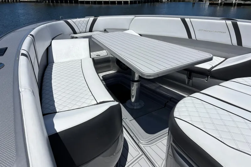 Slide: The Image of Luxurious seating area on a 2021 Midnight Express 37 Open boat with elegant upholstery. - 3