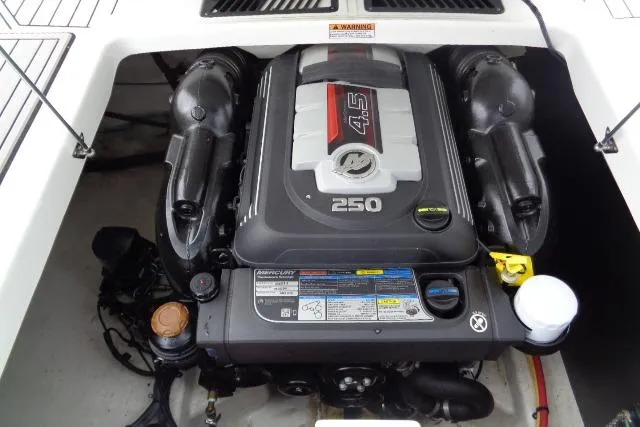 Slide: The Image of 2019 Monterey 218SS Super Sport engine compartment with 4.5L 250 horsepower engine. - 28