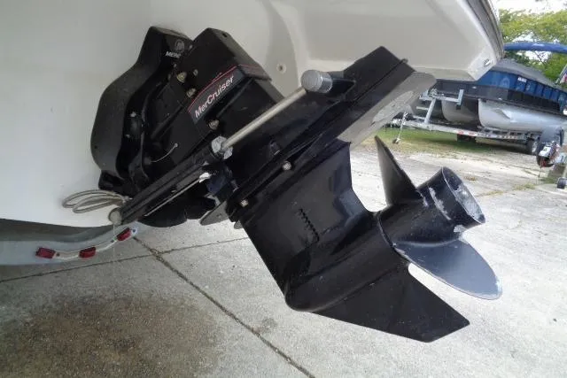 Slide: The Image of 2019 Monterey 218SS Super Sport boat with MerCruiser outdrive on a trailer. - 33