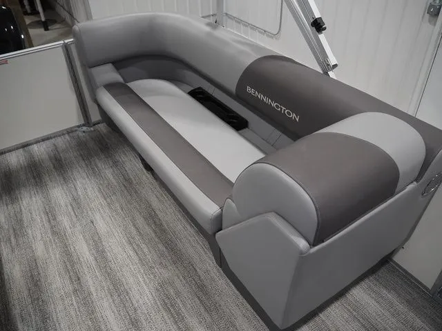 Slide: The Image of 2025 Bennington S Quad Bench 21 SSR, gray upholstery. - 12