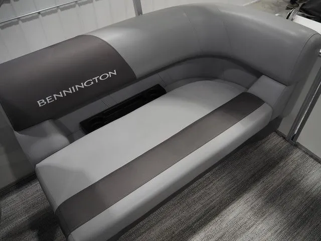 Slide: The Image of Bennington S Quad Bench 21 SSR, gray and black boat seat, 2025 model. - 14