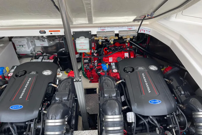 Slide: The Image of Engine compartment of a 2012 Regal 35 Sport Coupe with Volvo Penta engines. - 50