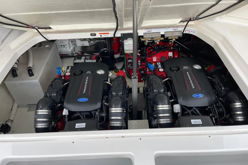 Slide: The Image of Engine compartment of a 2012 Regal 35 Sport Coupe with Volvo Penta engines. - 52