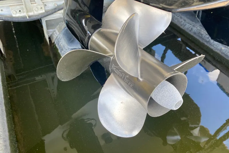 Slide: The Image of Close-up of a 2007 Formula 310 Sun Sport boat propeller in water. - 6