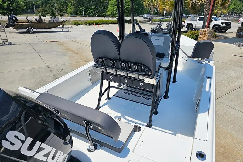 Slide: The Image of 2026 Sea Pro 230 Bay boat with Suzuki engine, featuring sleek seating and modern design. - 8