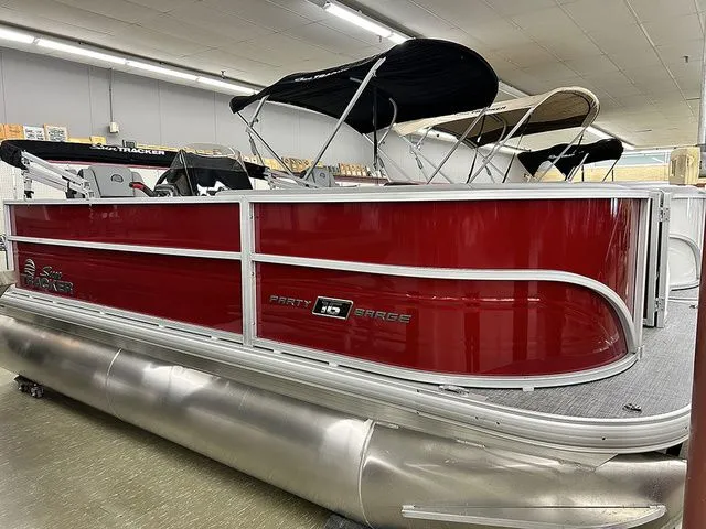 Slide: The Image of 2026 Sun Tracker Party Barge 16 DLX pontoon boat in red. - 12