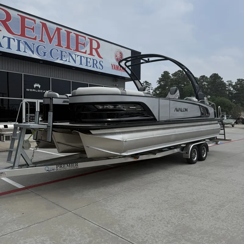 Slide: The Image of 2026 Avalon QLS25T Excalibur pontoon boat on trailer at Premier Boating Centers. - 3