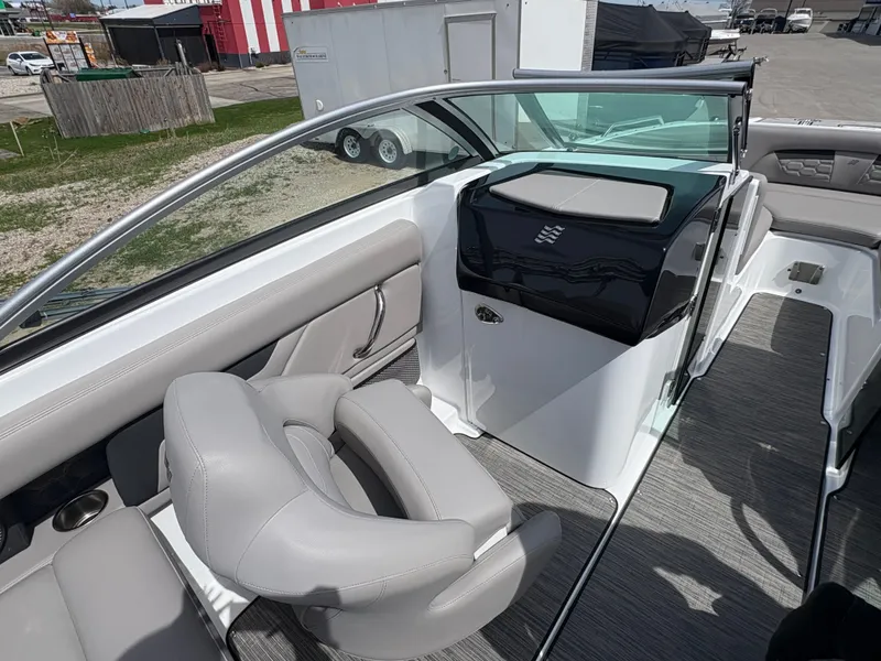 Slide: The Image of Interior of 2023 Four Winns HD3 with gray seating and modern design. - 16