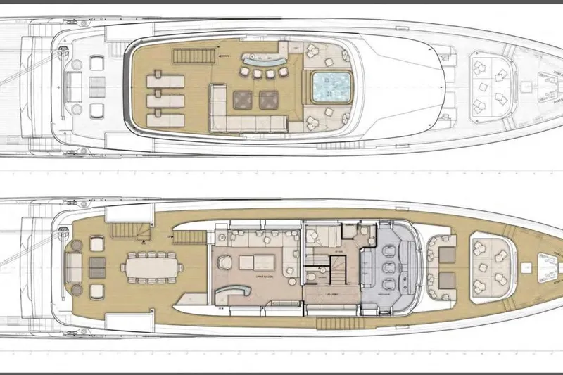 Slide: The Image of Deck layout of 2025 Majesty 120 yacht, featuring luxurious amenities and spacious design. - 97