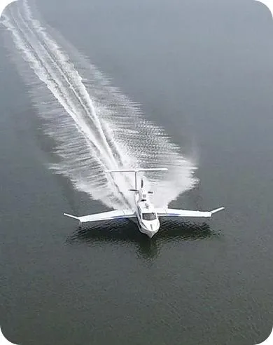 Slide: The Image of Aerial view of Aron M 80 seaplane gliding over water, 2025 model. - 13