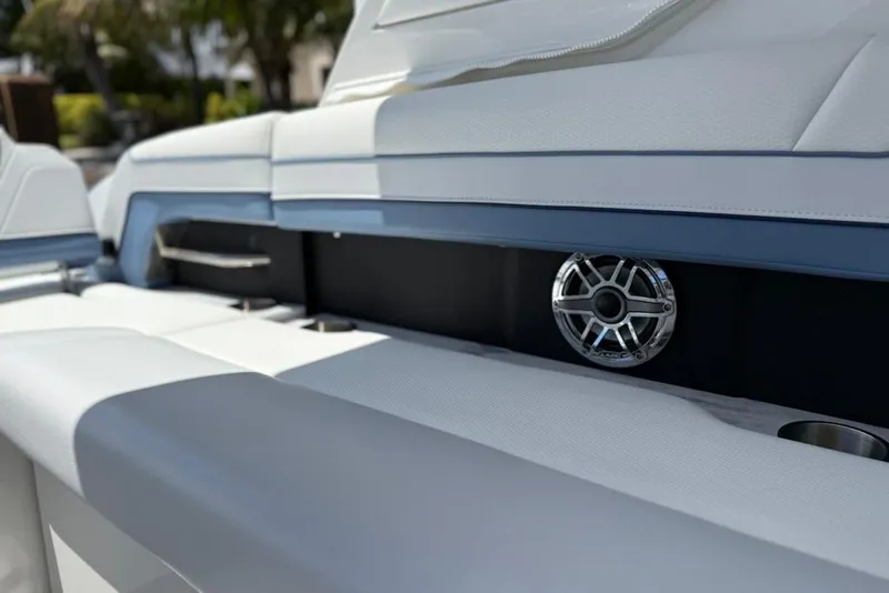 Slide: The Image of 2025 Formula 330 Crossover Bowrider OB interior storage compartments, showcasing sleek design and functionality. - 27
