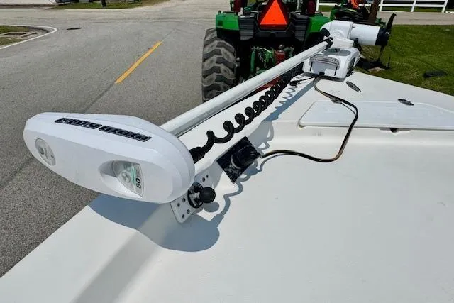 Slide: The Image of 2003 Blazer Bay 2220 Fisherman boat with trolling motor on deck. - 16