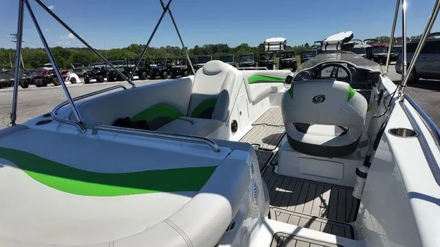 Slide: The Image of Interior of 2019 Hurricane SS 202 I/O boat with green and white seating. - 10