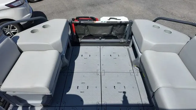 Slide: The Image of Interior of 2023 Sea-Doo Switch Sport 21 with gray seating. - 19