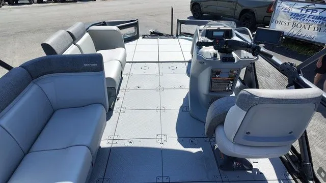 Slide: The Image of Interior of 2023 Sea-Doo Switch Sport 21 with gray seating. - 20