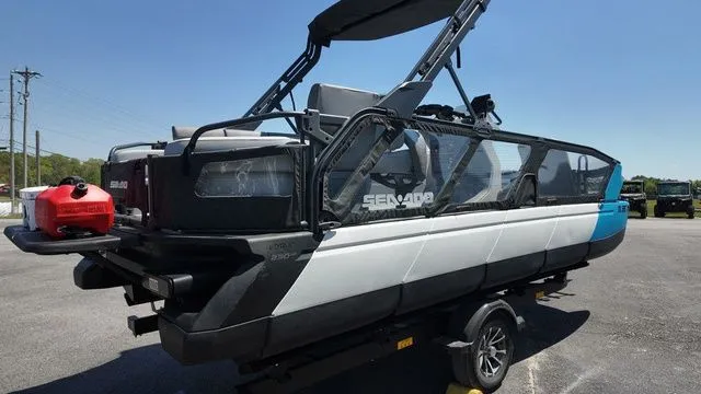 Slide: The Image of 2023 Sea-Doo Switch Sport 21 on a trailer, side view. - 8