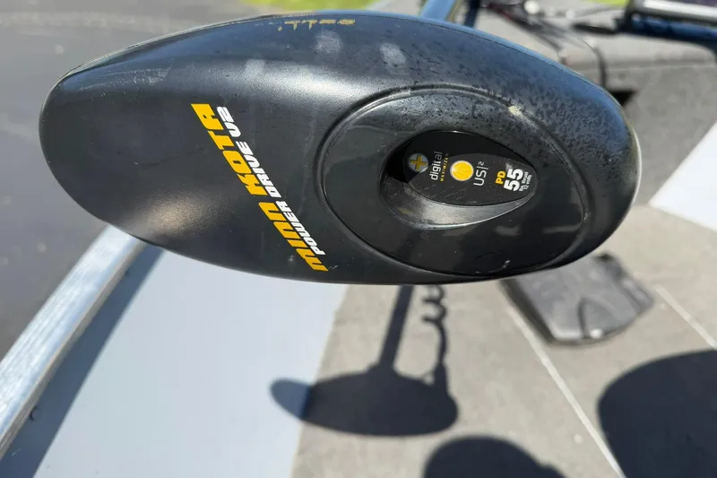 Slide: The Image of Minn Kota PowerDrive V2 trolling motor on 2013 Lund 1600 Fury Tiller boat. - 10