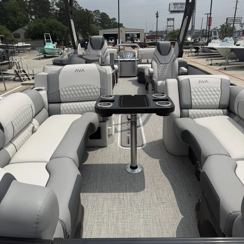 Slide: The Image of Luxurious interior of Avalon QLS25T Excalibur 2026 pontoon boat. - 38