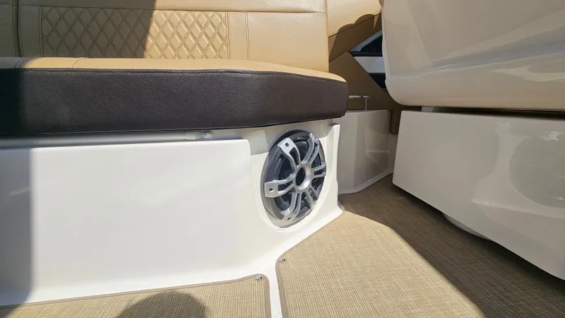 Slide: The Image of Interior of 2023 Sea Ray SLX 310 Outboard with speaker. - 25