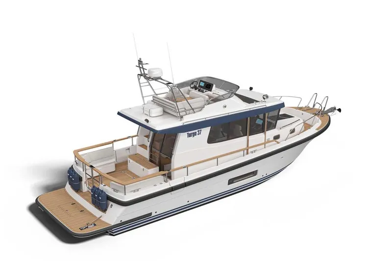 Slide: The Image of 2027 Targa TARGA 37 boat with sleek design and modern features. - 1