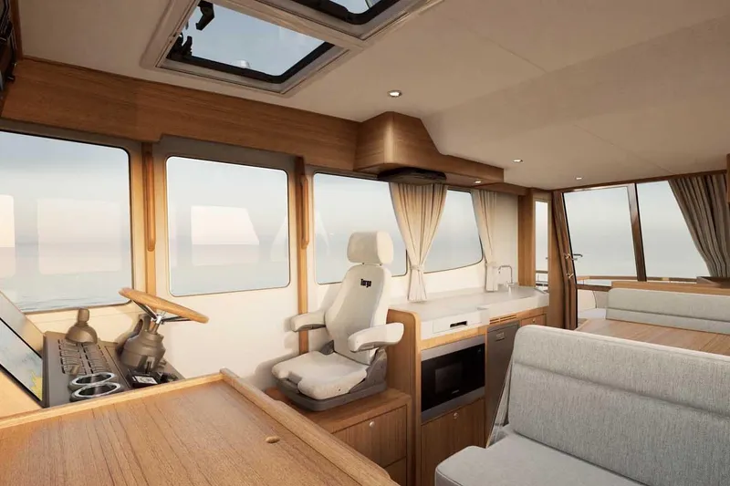 Slide: The Image of Luxurious interior of 2027 Targa TARGA 37 yacht with modern helm and seating. - 10