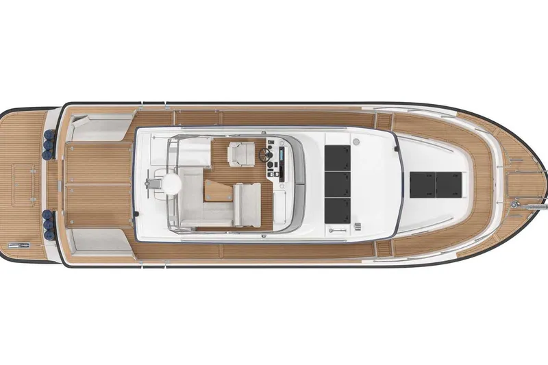 Slide: The Image of Top view of 2027 Targa TARGA 37 yacht with sleek deck design. - 2